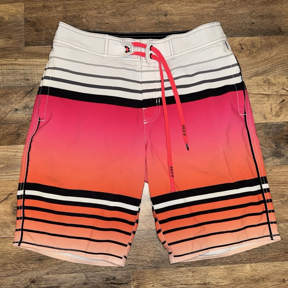 American Eagle Board Shorts Flat Front Striped Sunset Ocean Beach (No Size Tag)